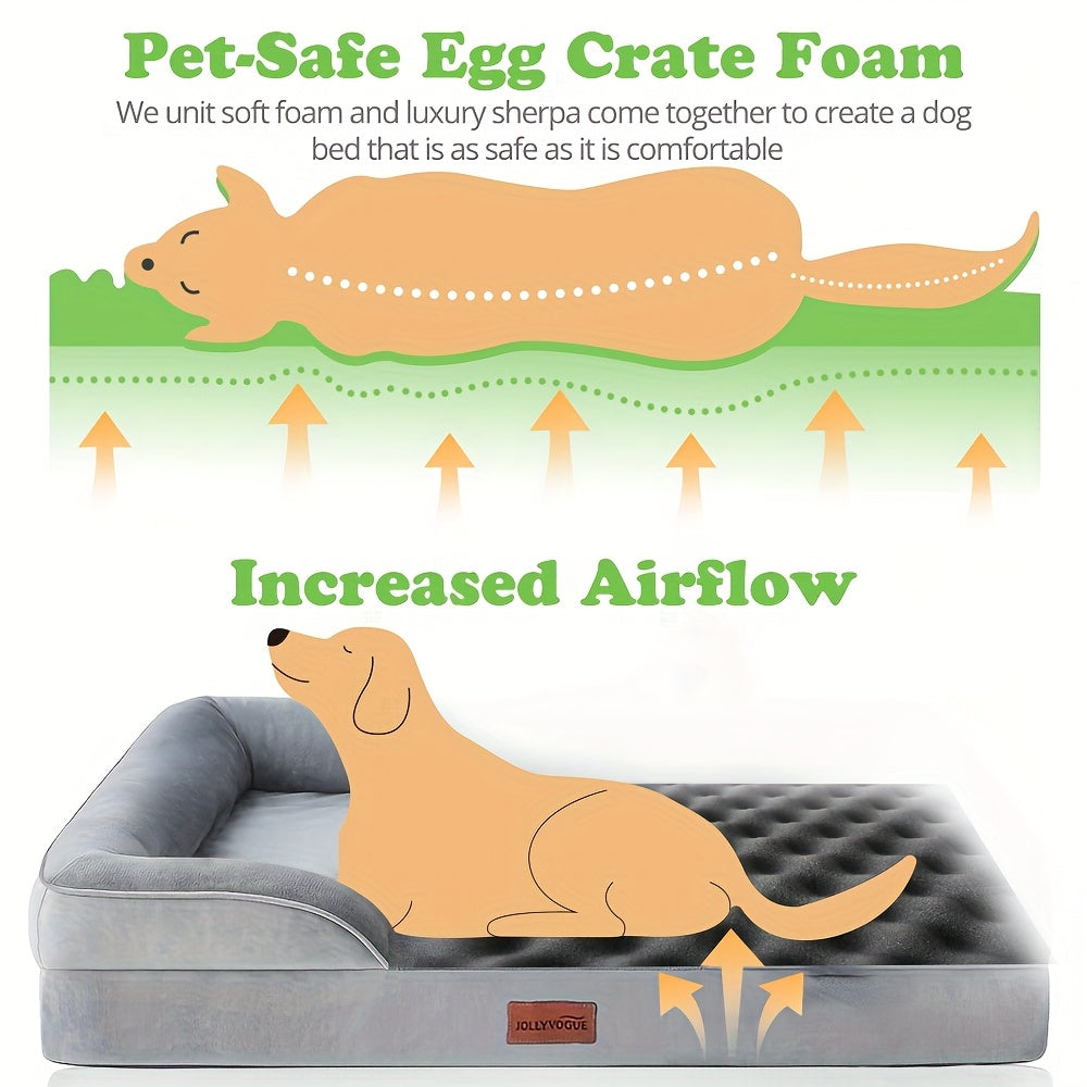 1pc Dog Bed - 100% Supportive Foam - Extra Large Dog Sofa Pet Bed with Removable Washable Cover and Soft Lining & Non-Slip Bottom - Grey, Available in 3 Sizes - Perfect Gift for Your Furry Friend, Ideal for Year-Round Use in