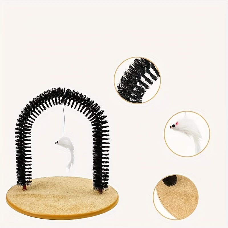 Cat Arch Self Groomer with Massage & Brushing - Interactive Scratching Post, Durable PVC Construction, for Indoor/Outdoor Cats - Promotes Healthy Coat, Reduces Shedding, Prevents Matting - Ideal for All Cats, Kittens, Senior