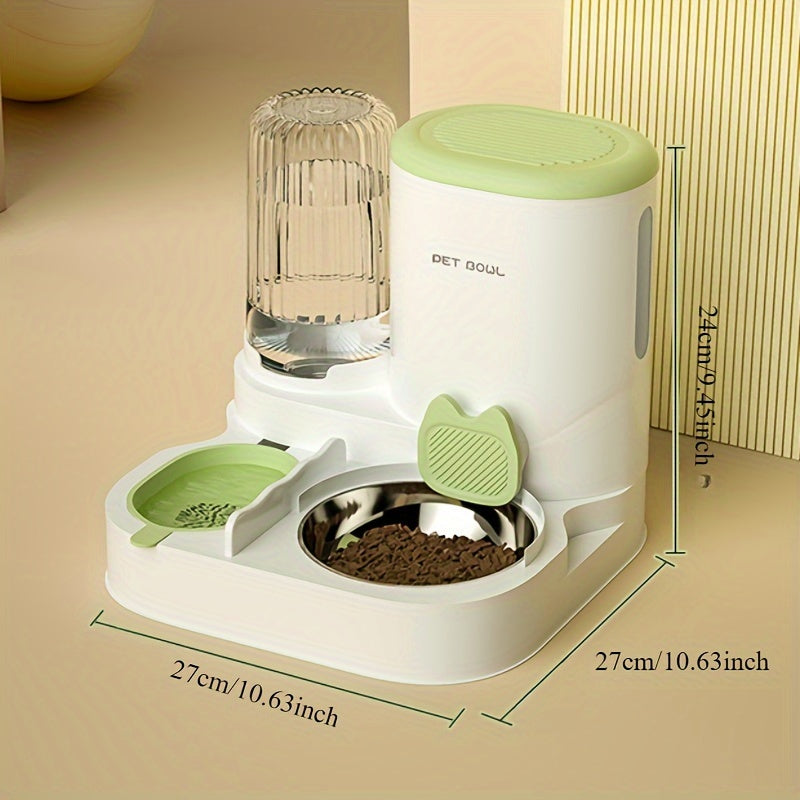 Automatic Cat Feeder & Water Dispenser Set - Non-Electric, Easy-Clean Plastic Pet Feeding Station for Cats