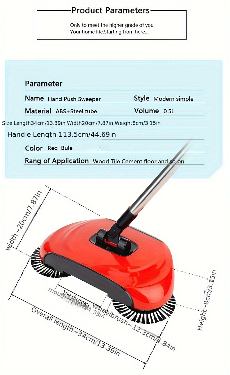 1set, 3 In 1 Multifunctional Hand Push Sweeper, Vacuum Cleaner, Hand Push Sweeping And Moping Machine, To Remove Garbage, Pet Hair And Dust, Dry And Wet Use, Suitable For Hardwood Ceramic Tiles, With 1/2/5/10 Cloth, Cleaning
