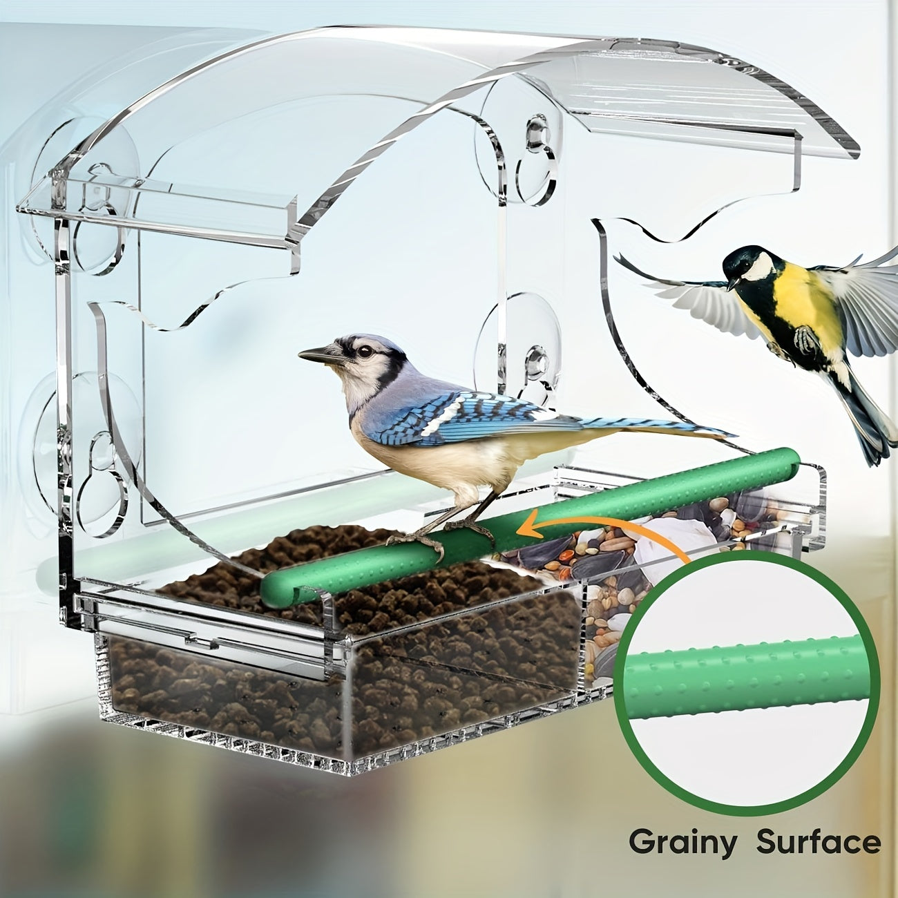 1pc Large Acrylic Window Bird Feeder - Feeders with Sliding Seed Holder, 4 Extra Strong Suction Cups, and Easy Cleaning Design for Outside Wild Birds