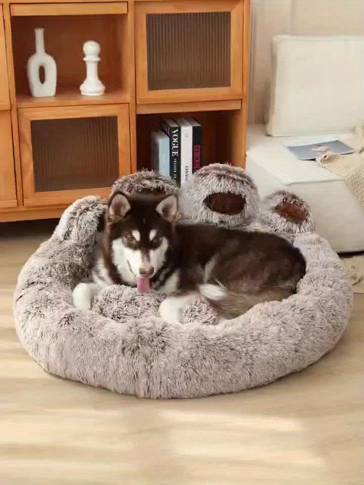 Ultra-Cozy Bear Paw Pet Bed - Luxurious Long Plush Dog Sleep Haven - Cloud-Soft Snuggle Cushion Sofa - Designed for Furry Friends - Adorable Bear Paw Shape