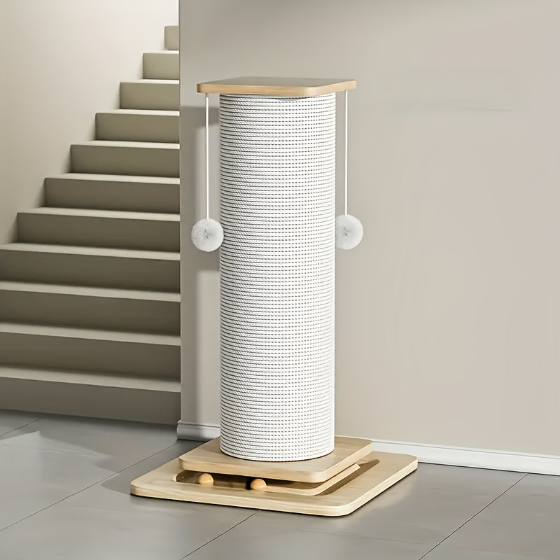 32"/24" Extra Large Vertical Sisal Cat Scratching Post, Cat Scratching Post with Hanging Ball Toy - Durable, Wide Base with Quiet Non-Slip Pad And Cat Toy Plush Ball, Anti-Scratch High Cat Scratcher for Indoor Cats, Modern Pe