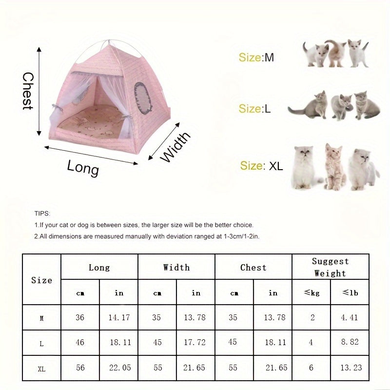 1pc Semi-enclosed Pet Floral Tent, Cute Cooling Pet Bed, Comfortable All Seasons Universal Cat Nest