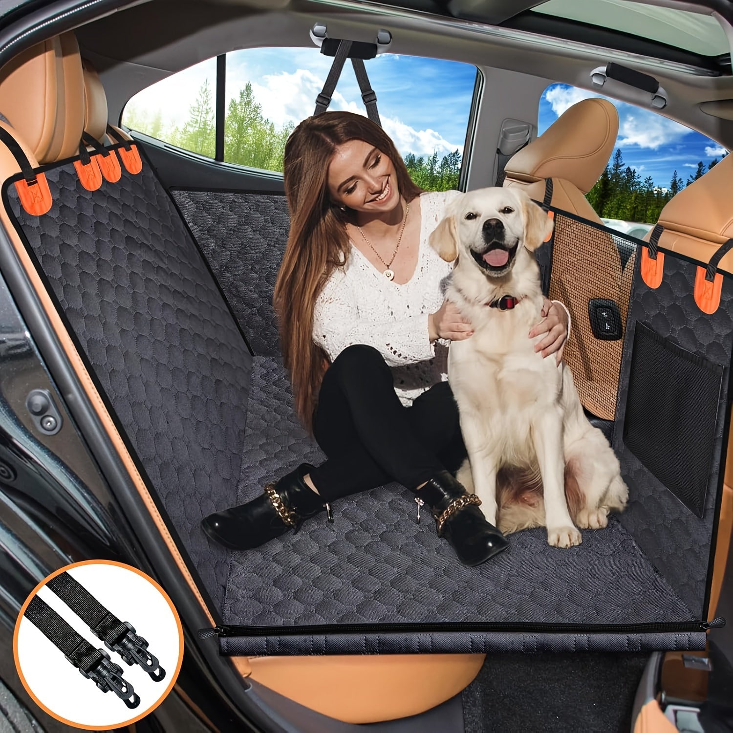 1pc Durable Waterproof Polyester Oversized Car Seat Cover, Portable Folding Pet Bed, Dog Hammock Backseat Extender, Fits Most Cars, SUVs & Trucks, Pet Travel Accessories