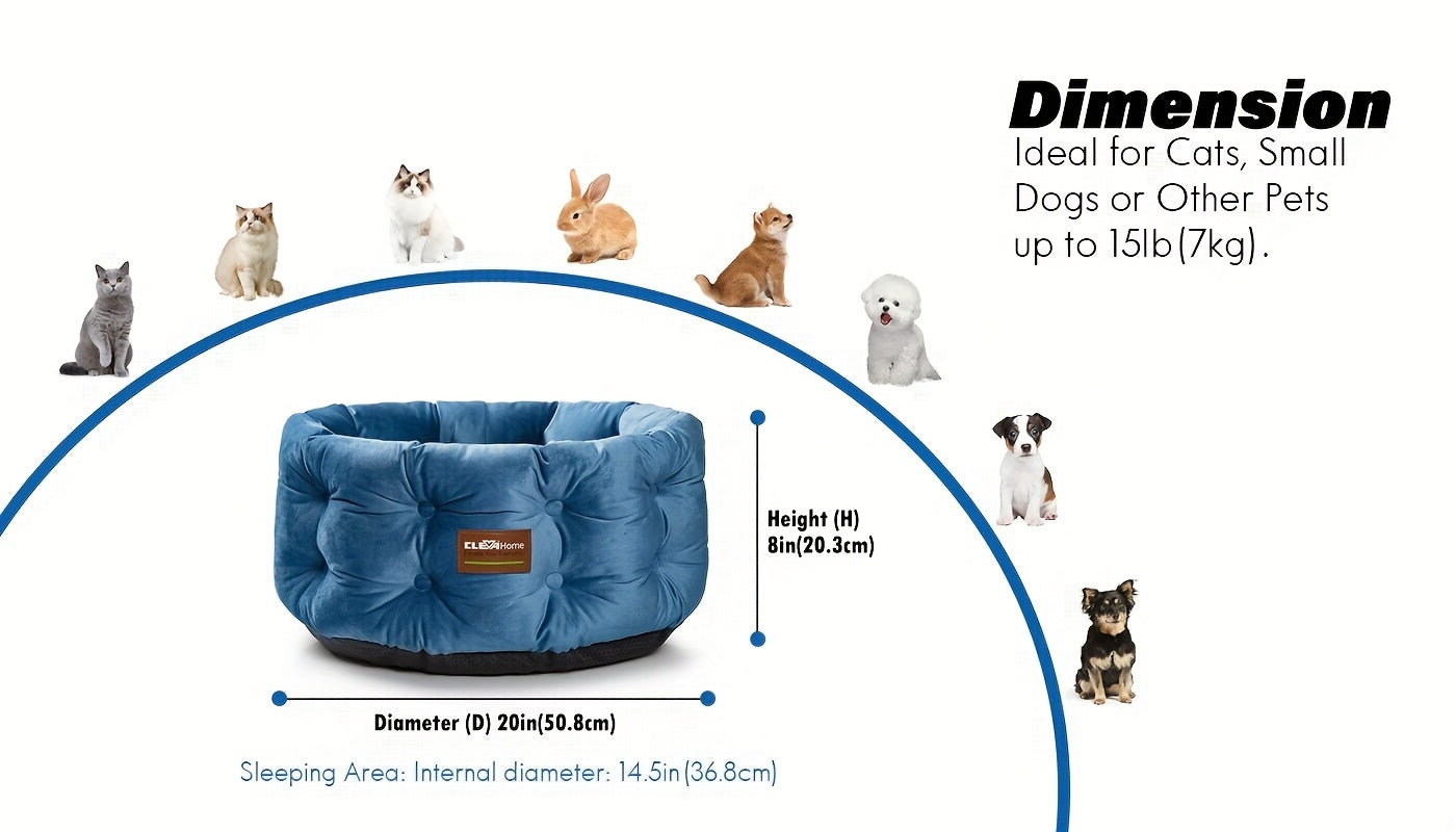 ClevaHome Deep Nest Cat Bed for Small Pets up to 15lbs - Round Cat Beds for Indoor Cats, Luxurious Velvet Feel, Extra High Sides, Machine Washable Comfort Pet Bed with Non-Slip Bottom