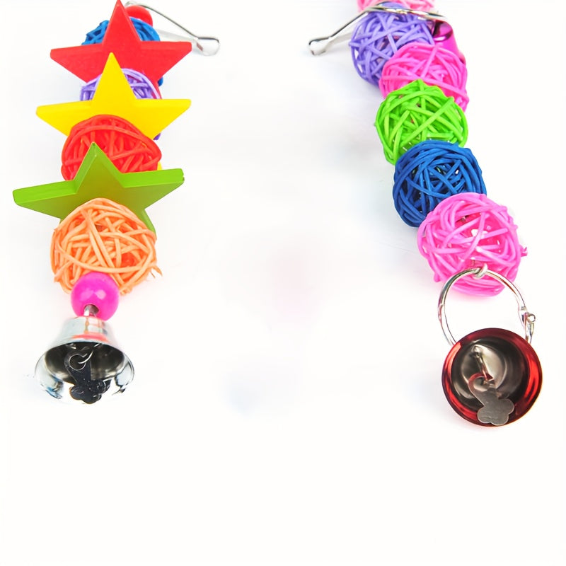 1pc Delightful Parrot Chewing Toy - Rattan Woven Bite Resistant Hanging Cage Accessory with Satisfying Bell Sound - Durable, Safe, and Engaging Pet Toy for Parakeets and Small Birds