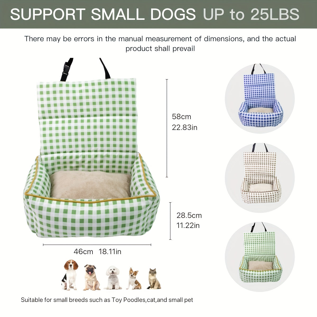Dog Carrier Car Seat for Dogs & Cats - Portable Warm Travel Pet Bed with Safety Hook & Buckle, Handheld/Shoulder Strap, Fits Car Front/Back Seat, Suitable for Fall/Winter, Christmas Gift
