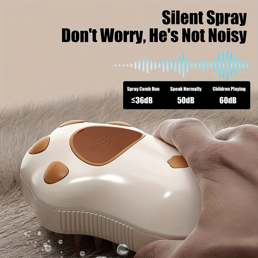 1pc, Steam Cat Brush, 3-in-1 Electric Pet Grooming Tool, Portable Silicone Self-Cleaning Steam Brush For Cats And Dogs, Comfort Massage & Hair Removal, Hair Care, Paw Design