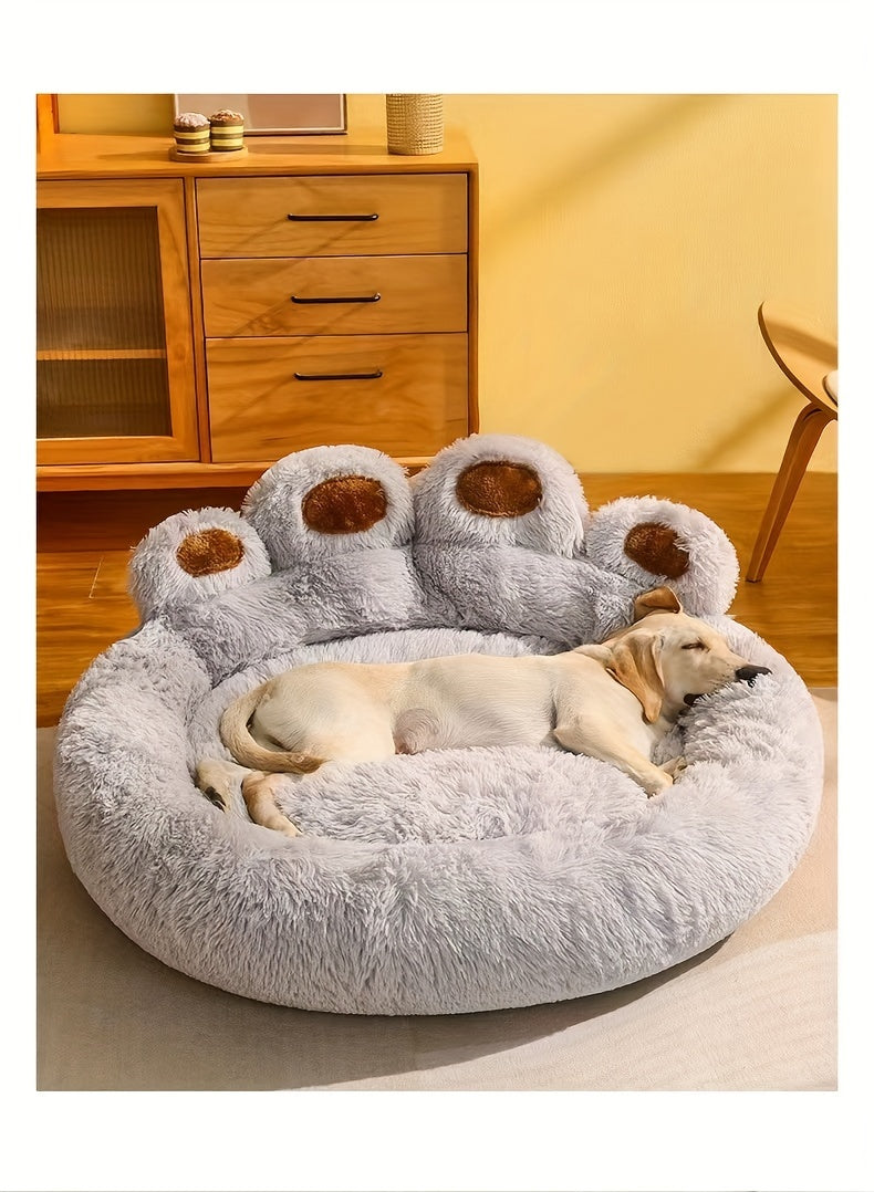 Ultra-Cozy Bear Paw Pet Bed - Luxurious Long Plush Dog Sleep Haven - Cloud-Soft Snuggle Cushion Sofa - Designed for Furry Friends - Adorable Bear Paw Shape