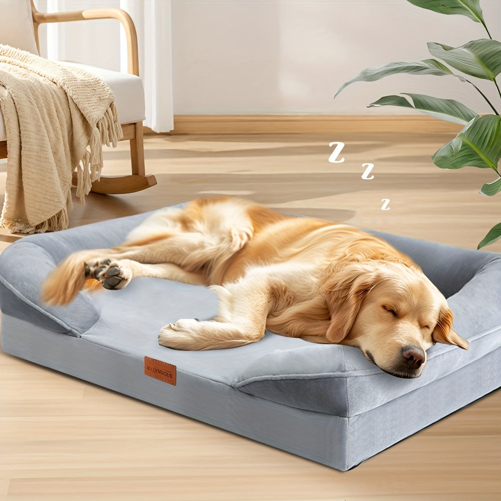 1pc Dog Bed - 100% Supportive Foam - Extra Large Dog Sofa Pet Bed with Removable Washable Cover and Soft Lining & Non-Slip Bottom - Grey, Available in 3 Sizes - Perfect Gift for Your Furry Friend, Ideal for Year-Round Use in