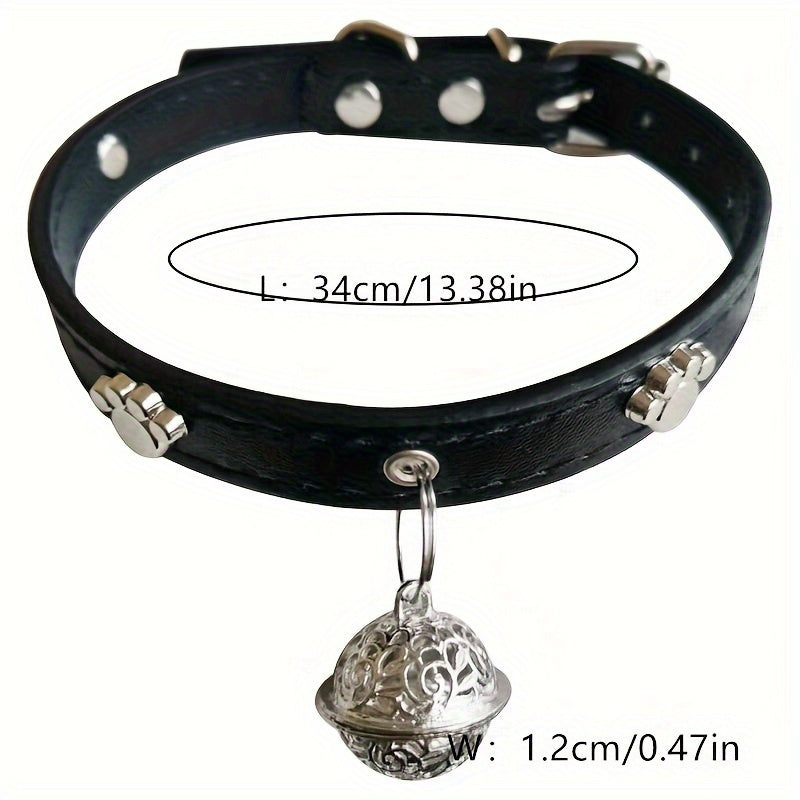 Faux Leather Pet Collar with Bell Charm, Slip & Martingale Design, Decorative Stitching, Adjustable, for Dogs and Cats - PU Leather Traction Collar Set