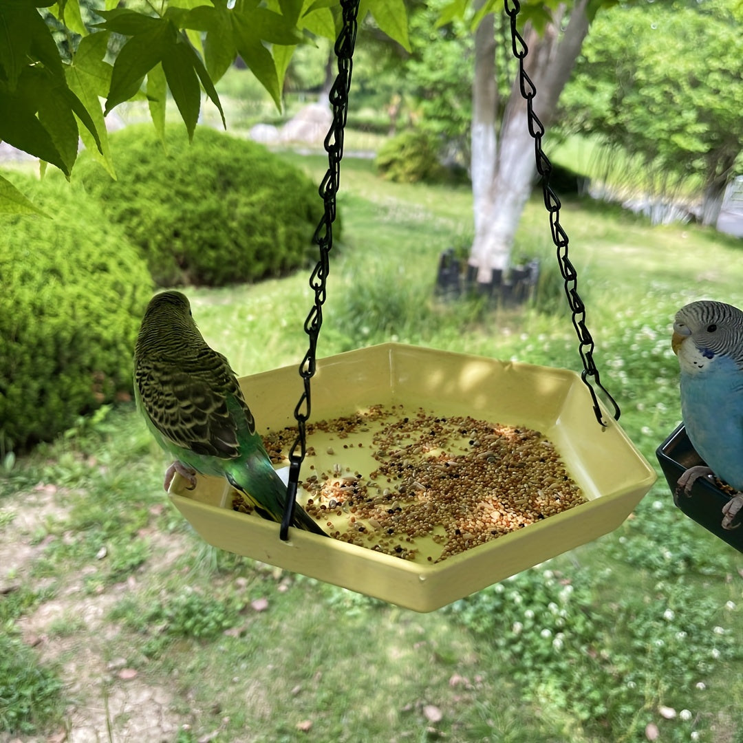 1pc Hanging Bird Feeder & Water Dispenser - Polygonal Parrot Food Dish with Bathing Feature for Garden Decor, Attracts Wild Birds - For Bird Lovers & Garden Enthusiasts - Suitable for Outdoor Use - Perfect Gift for Nature Lov