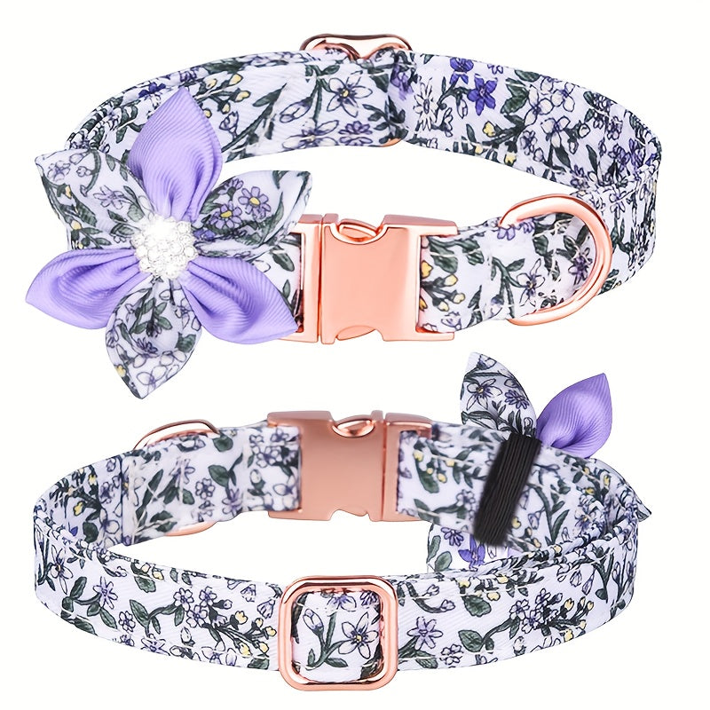 Stunning Floral Rhinestone Pet Collar - Durable Polyester Construction - Adorned with Sparkling Rhinestones - Adjustable for Comfortable Fit - Perfect for Pet Lovers and Fashionistas