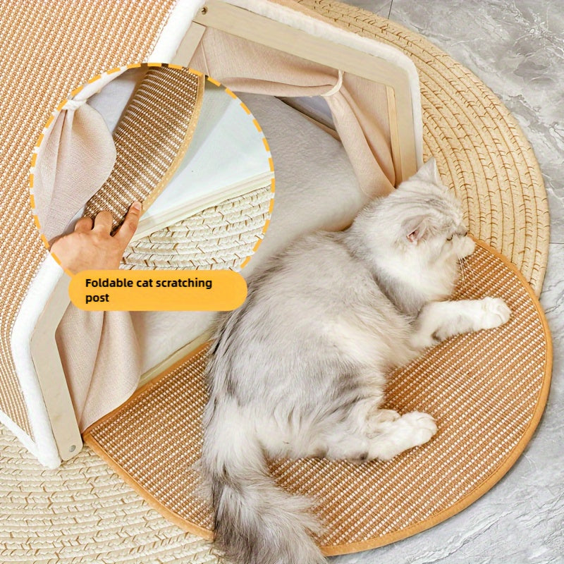 19.68 inches Shell shape sisal cat house Semi-enclosed sleeping bag cat house Natural cat scratching board Anti-chip design Universal pet furniture for indoor and outdoor use