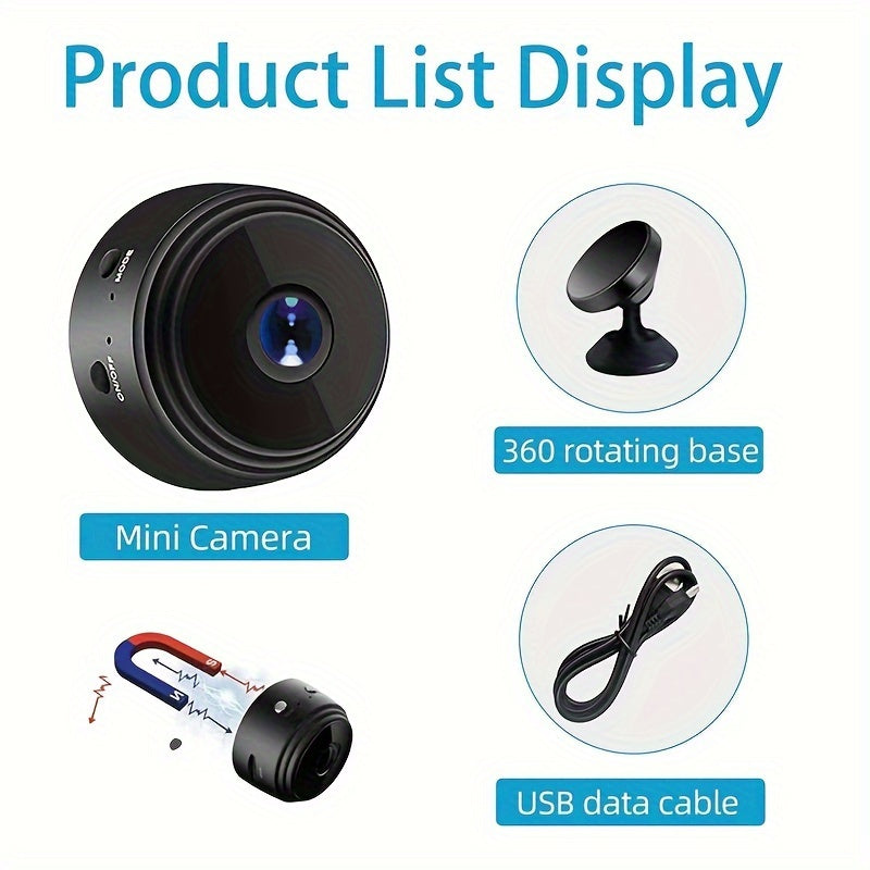 Mini Wireless Camera, 480P HD, USB Rechargeable with Built-in Lithium Polymer Battery, Magnetic Back Cover, Non-Waterproof, for Home, Pet, Car Surveillance, Supports AP Mode & Remote Monitoring