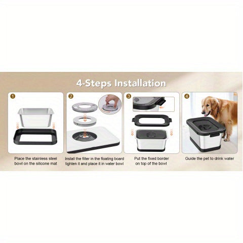 1.85gal Stainless Steel Dog Dish with Anti-Slip Base | Water-Resistant Structure, Sturdy Indoor/Outdoor Pet Feeding Station (Black)