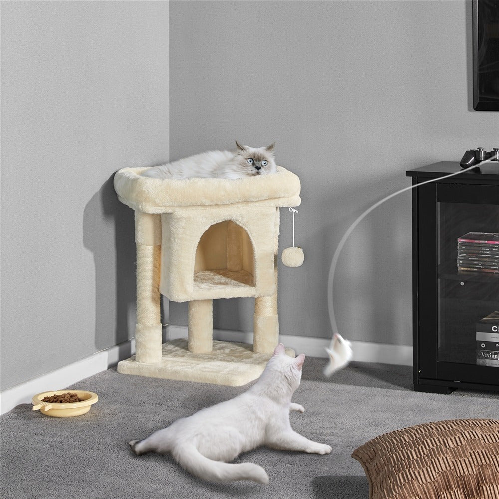 Costoffs 23.5in Cat Tree Tower, 2-Level Cat Condo with Sisal-Covered Scratching Posts, Cozy Pet Furniture, Halloween Cat Furniture for Indoor Kittens and Cats