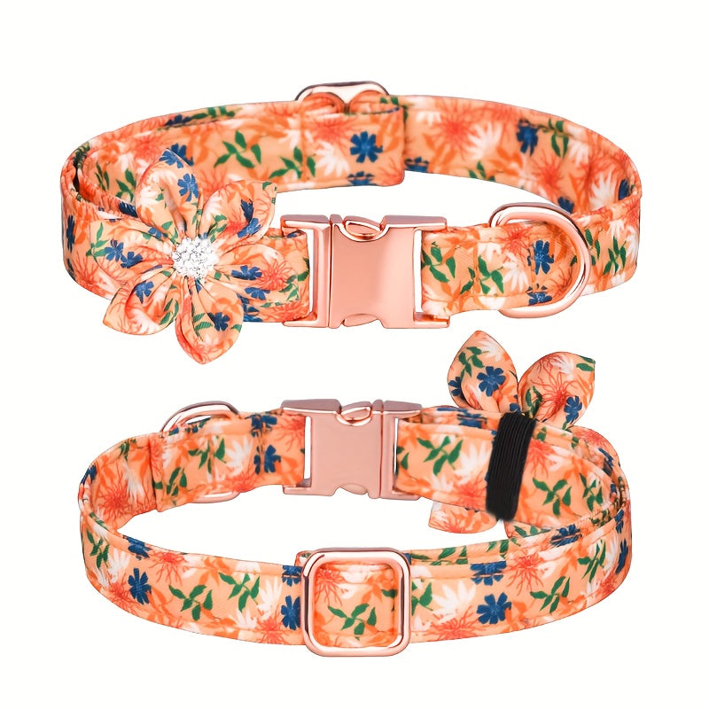 Stunning Floral Rhinestone Pet Collar - Durable Polyester Construction - Adorned with Sparkling Rhinestones - Adjustable for Comfortable Fit - Perfect for Pet Lovers and Fashionistas