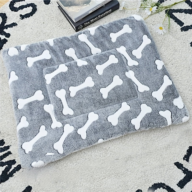 Cozy Pet Bed for Medium Dogs & Cats - Soft, Hand Washable Polyester with Cartoon Bone Design, All-Season Comfort