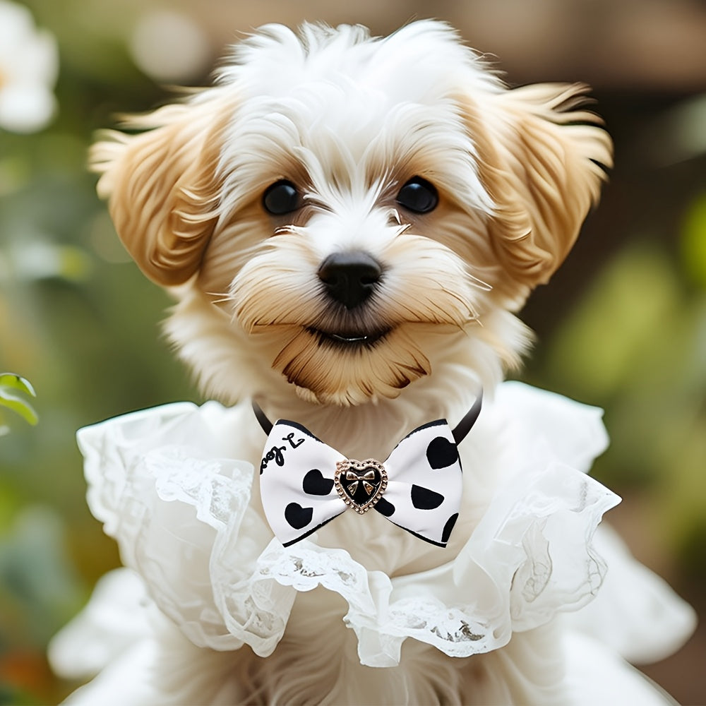 20pcs Luxury Adjustable Dog Bowties - Black & White Floral dog collars with adjustable Strap, Elegant Pet Accessories for Small Dogs, Cats - Perfect for Weddings, Parties, Photo Shoots - Easy-to-Wear Formal & Everyday Outfits