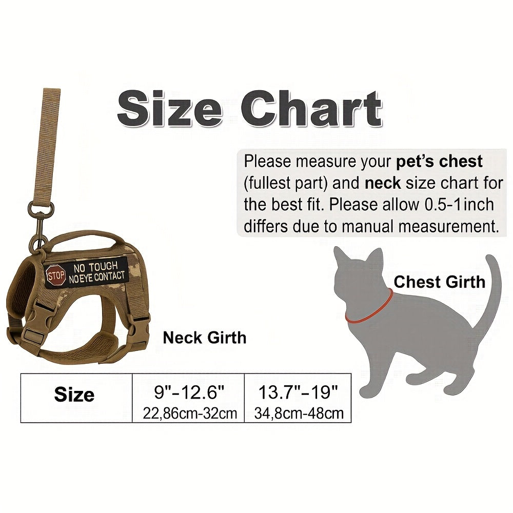 Tactical Pet Harness Vest For Cats Or Small Dogs No Touch No Talk Patch Adjustable Reflective Outdoor Vest With Safety Buckles, Without Battery