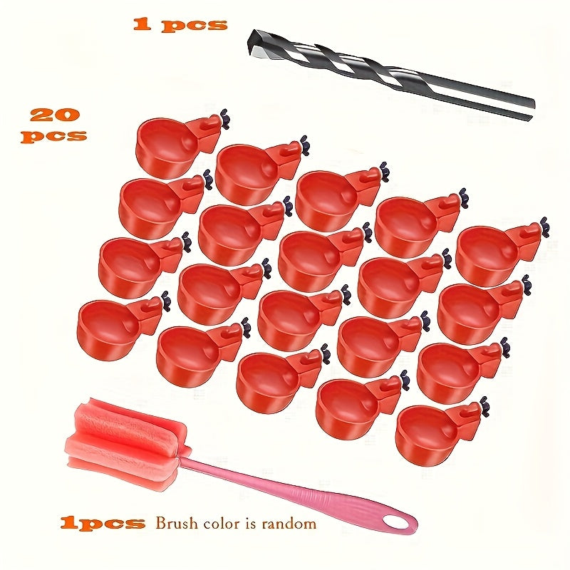 6/12/20pcs Automatic Chicken Waterers with Cleaning Brush - Premium PP Self-Stopping Dispensers for Coop Farming | Durable, Tool-Free Install | Ideal for Chickens, Ducks, Poultry & Birds | Leak-Proof & Easy to Refill