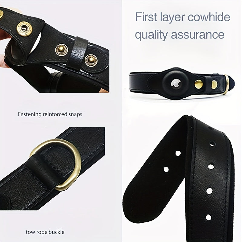 New leather airtag dog collar can be placed to locate the tracker pet collar head layer cowhide dog collar