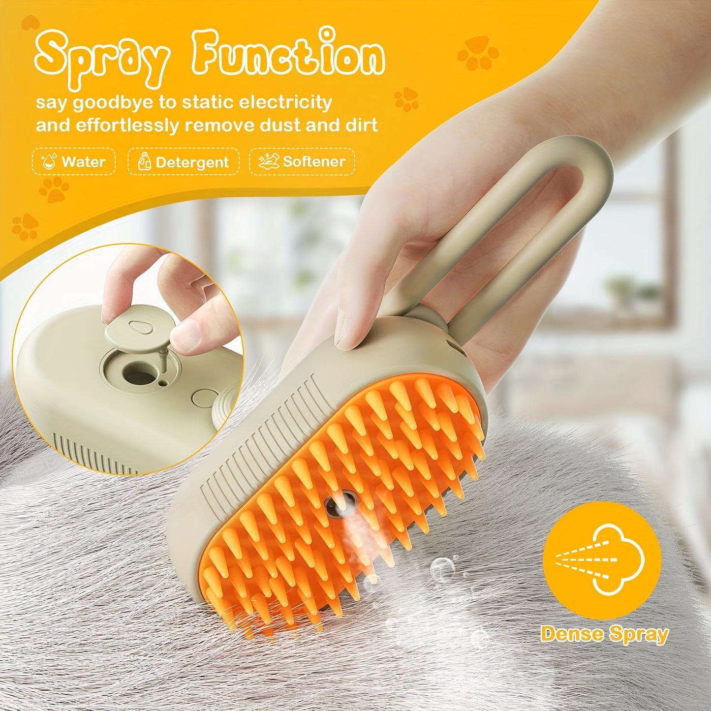 Cat/Dog Steam Brush - Spray Design, 3in 1 Cat Steamy Brush with Steamer, Pet Spray Hair Comb, Steam Brush for Dogs - Suitable for All Pets -Pet Spray Hair Comb (coffee)