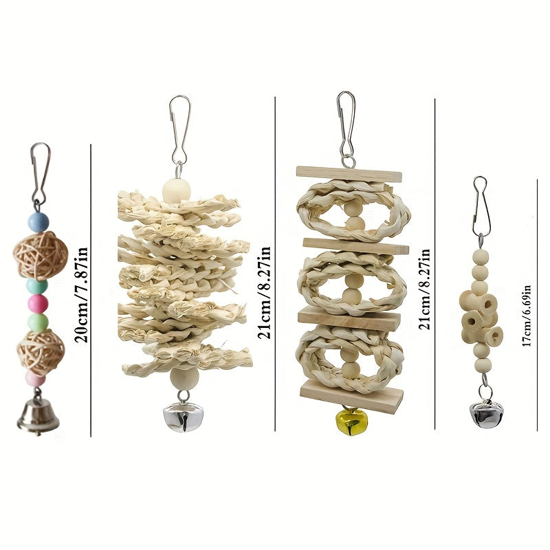 8pcs Bird Toy Set with Swing, Perch, Bell & Chew Toys - Wooden Parrot Play and Exercise Accessories for Small to Medium Cages