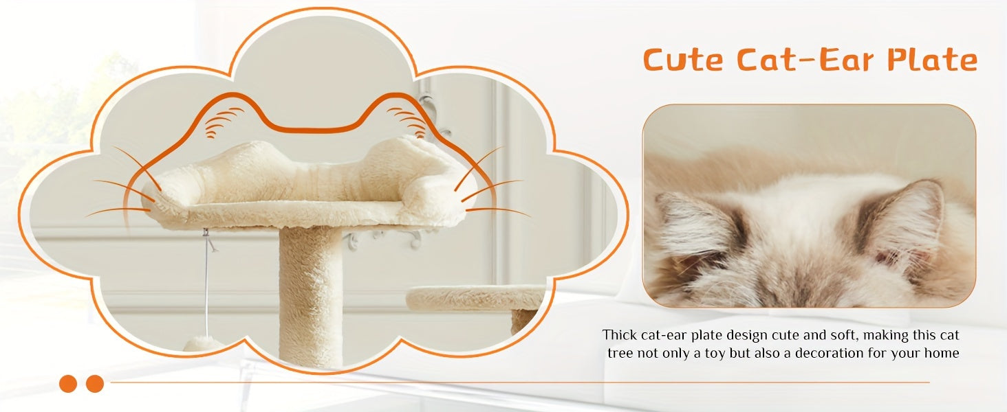 54in Cat Tree Tower for Indoor Cats, Multi-Level Pet Furniture, Kitty Play House with Sisal Scratching Post, Large Condo, Climbing Ladder, Plush Toy for Kitten, Beige and Gray