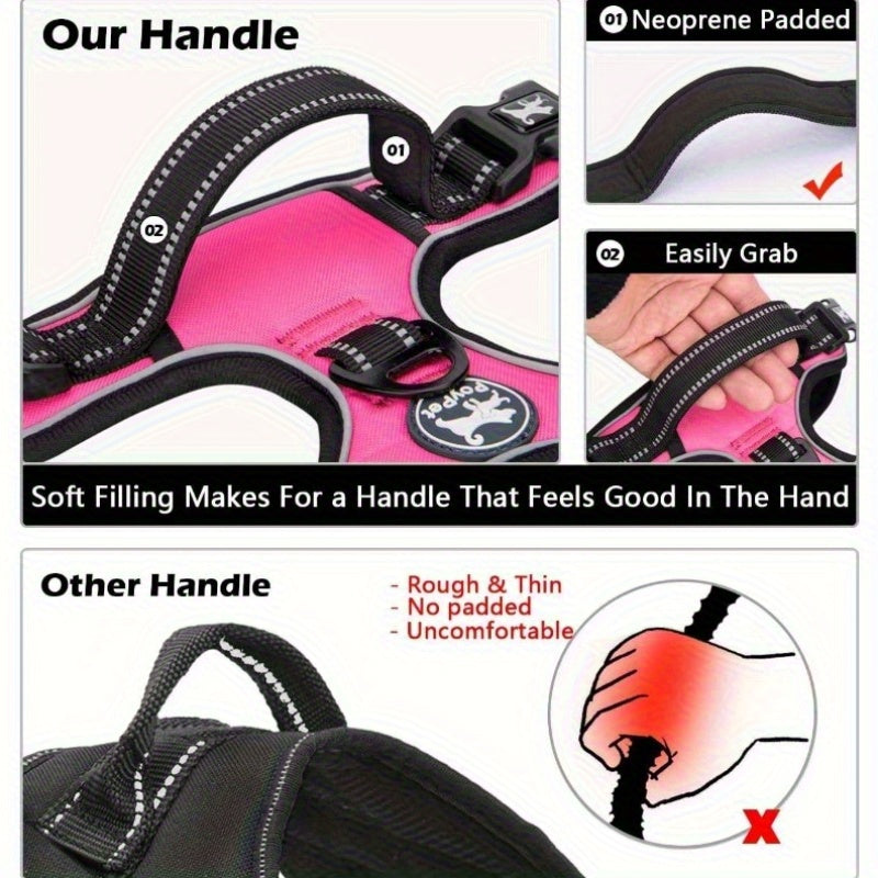 Dog Harness and Leash Combo Escape Proof No Pull Vest Harness with 5 Feet Leash Reflective Adjustable Soft Padded Pet Harness with Handle for Small to Large Dogs Pink M