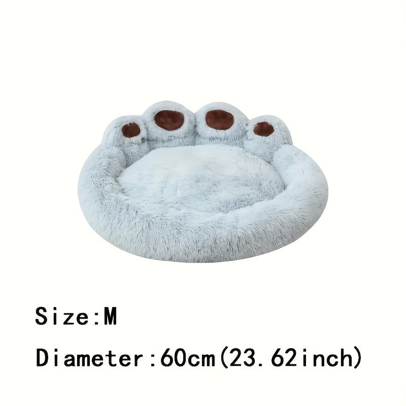 Warm Soft Long Plush Bear Paw-Shaped 1Pc Pet Bed - Calming Cat And Dog Bed For Small, Medium, And Large Dogs - Anti-Slip Bottom Cat Mat, Animal Sleep Sofa