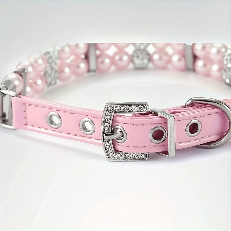 Adjustable Polyester Fiber Pet Collar with Pearl and Rhinestone Accents, Cute Necklace for Small and Medium Dogs and Cats - Other Pattern.