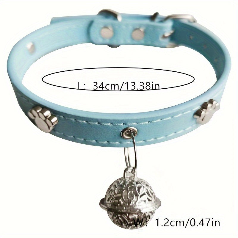 Faux Leather Pet Collar with Bell Charm, Slip & Martingale Design, Decorative Stitching, Adjustable, for Dogs and Cats - PU Leather Traction Collar Set