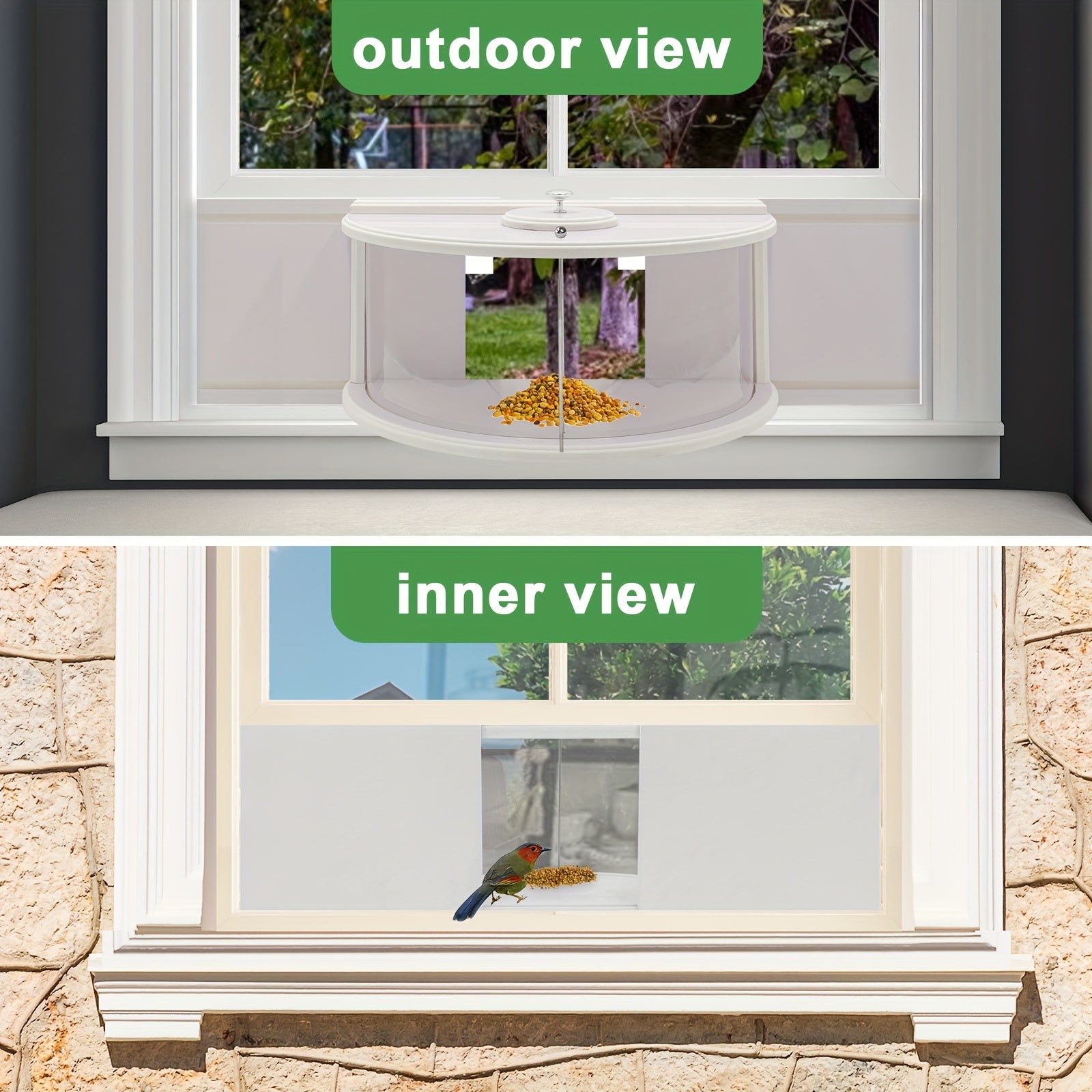 1pc Window Bird Feeder with 180° Clear View - Easy Install, No Battery Needed, Durable Plastic, Perfect for Outdoor Home Decor