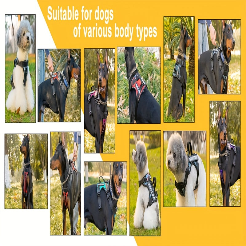 Reflective Dog Service Dog Harness with 5 Patches, Adjustable Soft Oxford Pet Harness, Mesh Inner Layer, Easy to Control, Suitable for Small and Medium Dogs