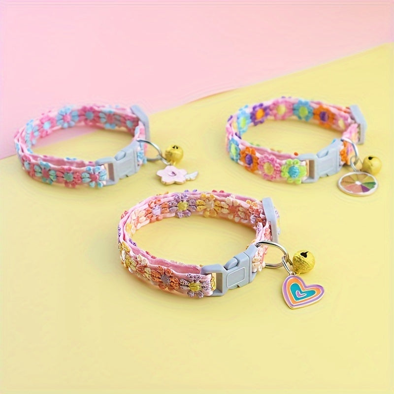 Adjustable Lace Floral Pet Collar with Charm - Polyester, Perfect for Small Cats & Dogs