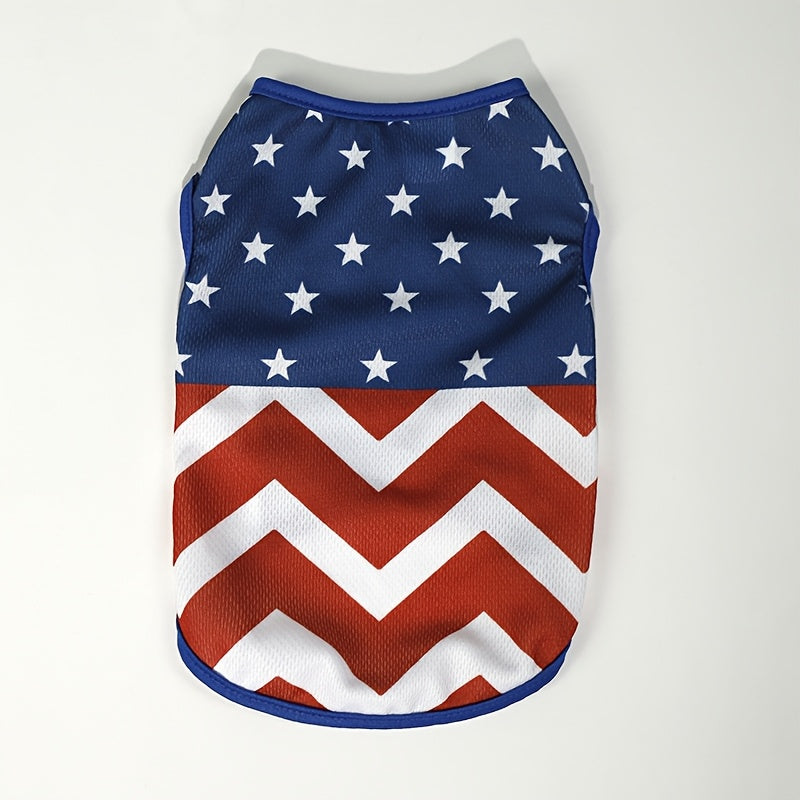 Patriotic American Flag Dog Vest - Comfortable & Stylish Pet Apparel for Independence Day & Outdoor Activities, Hand Wash Only, Adjustable Fit for All Breeds, 100% Polyester, Red, White & Blue Design