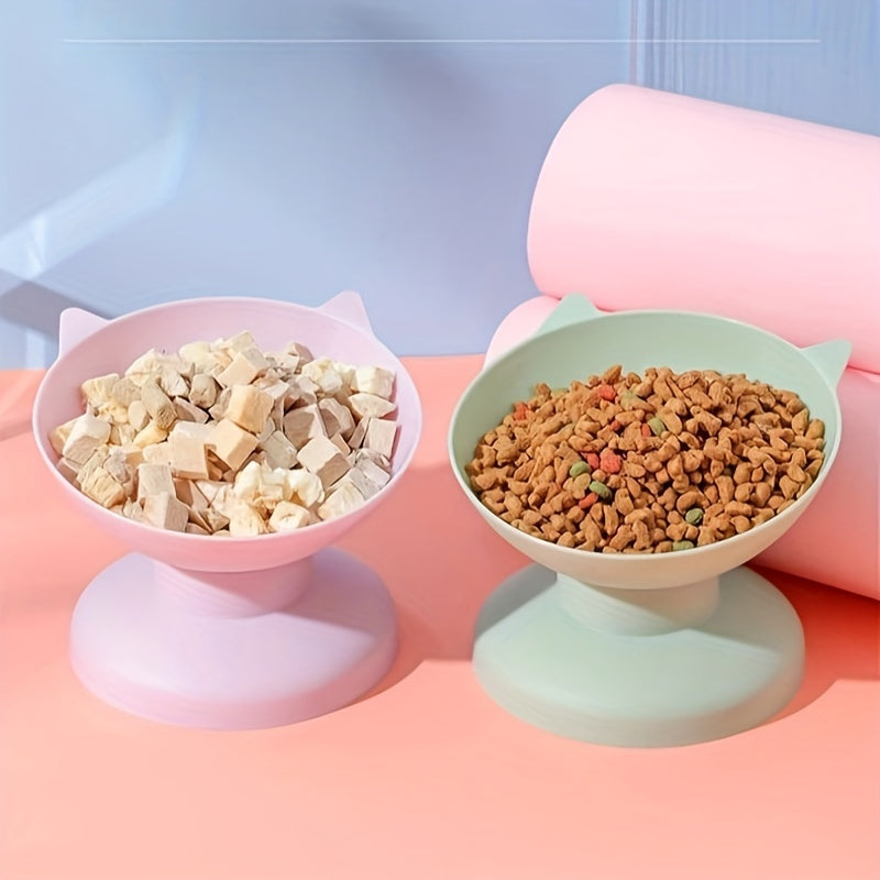 Elevated Tilted Pet Bowl, Plastic Anti-Overturning Cat Food Bowl Water Dish For Neck Protection