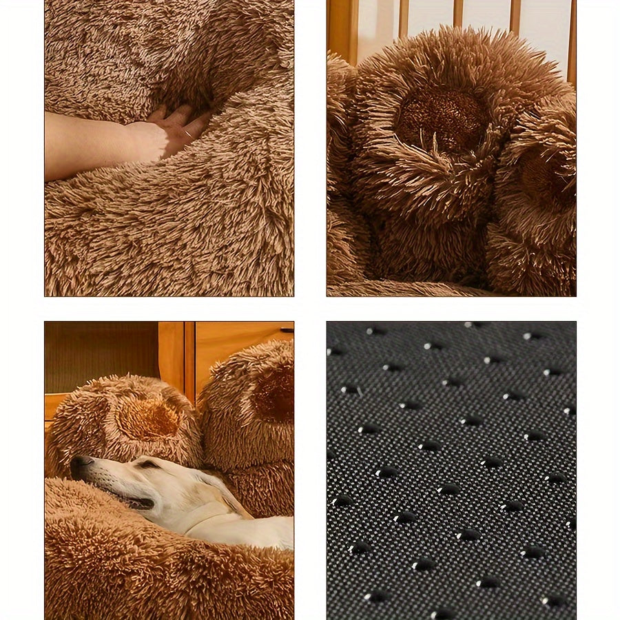 Large Gray Plush Polyester Cozy Round Pet Bed - Soft Pillow, Non-Slip Bottom, Dog & Cat Cushion for All Sizes
