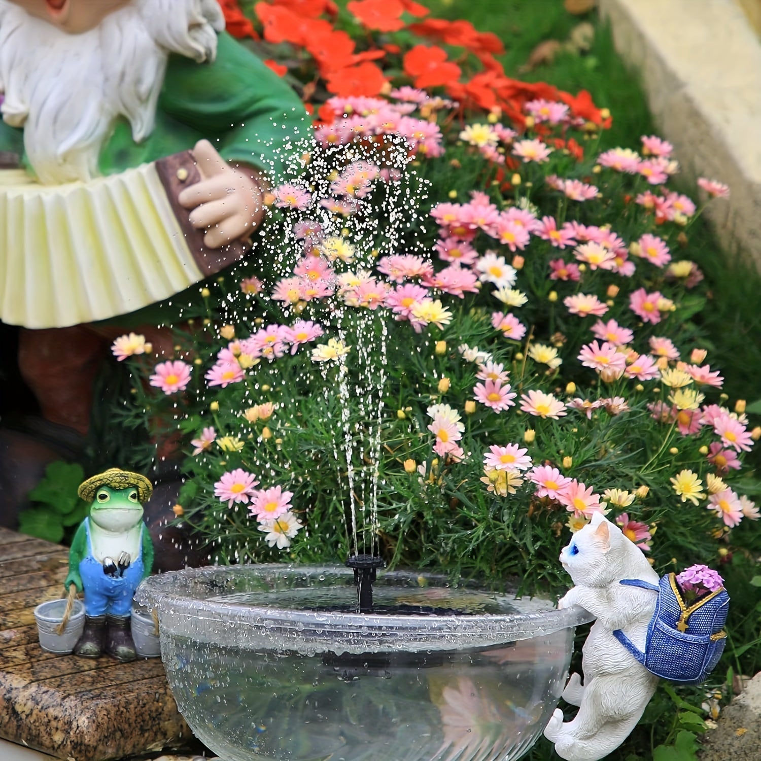 1pc Solar Powered Solar Fountain Water Pump With 6 Nozzles For Bird Bath, Pond, Garden, Backyard Decoration, Outdoor Aquarium