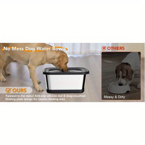 1.85gal Stainless Steel Dog Dish with Anti-Slip Base | Water-Resistant Structure, Sturdy Indoor/Outdoor Pet Feeding Station (Black)