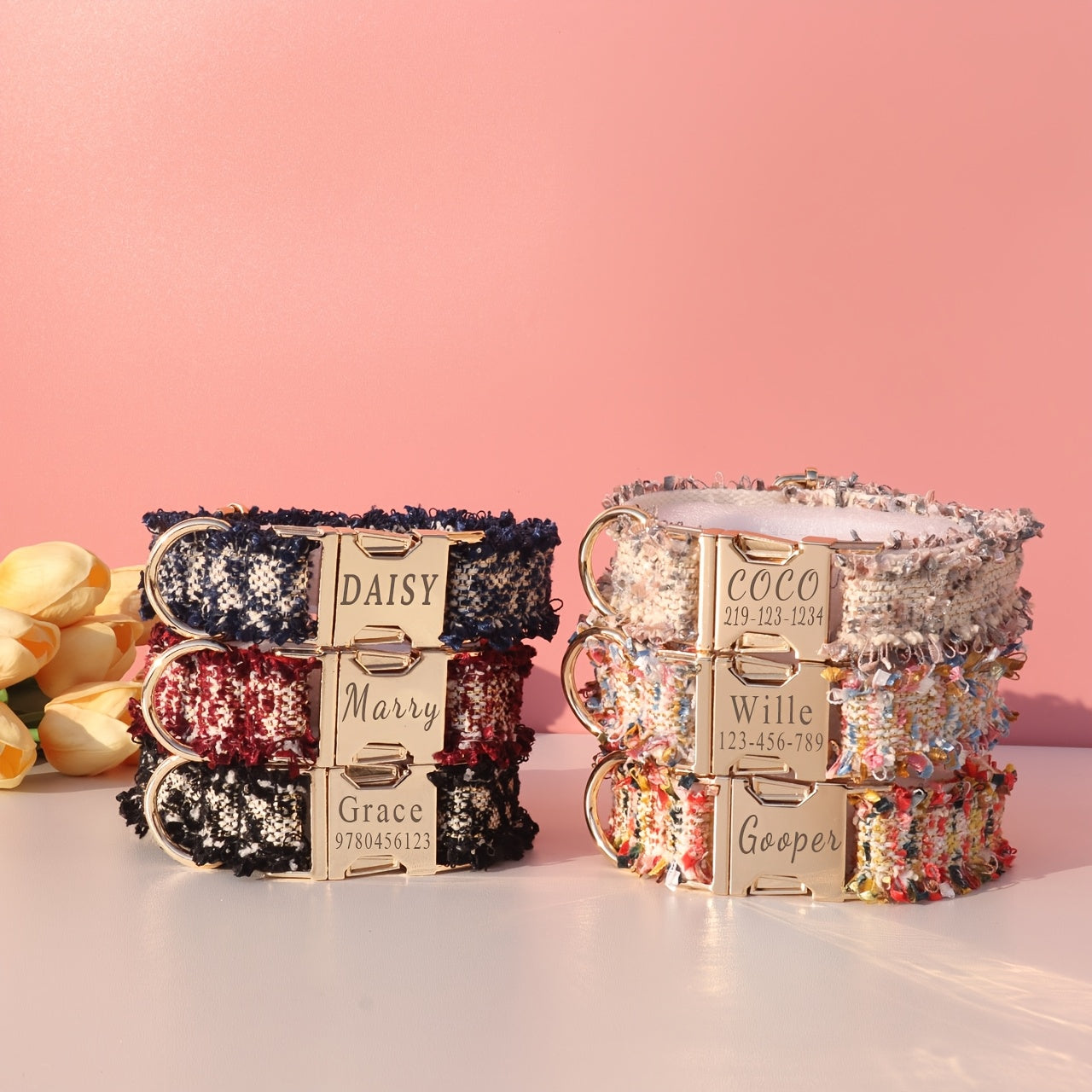 Personalized -Inspired Pet Collar with Adjustable Fit, Custom ID Name Tag & Secure Metal Buckle - Ideal for Cats and Dogs of All Sizes