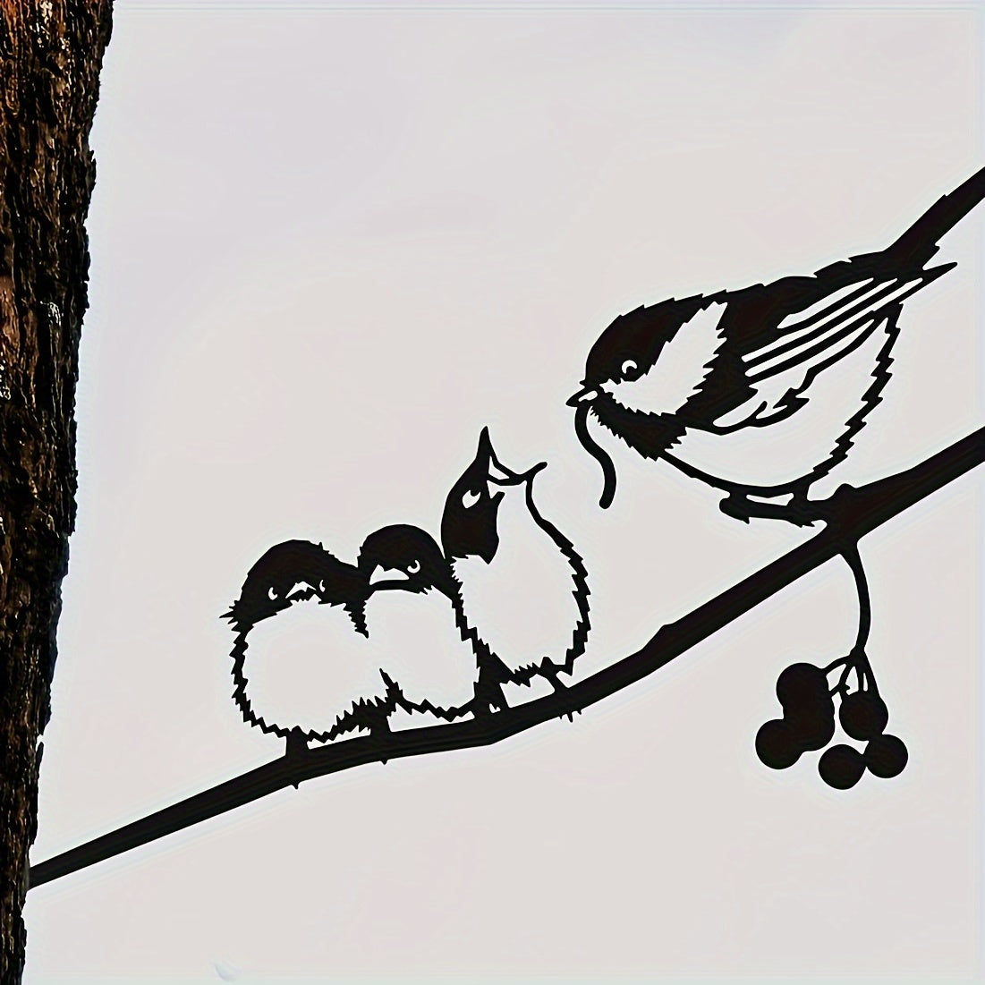 1pc Delightful Birds Silhouette Metal Decoration - Rustic Farmhouse Garden Accent, Feeding Bird Animal Stump Ornament, Durable Outdoor Decorative Art, Holiday Seasonal Decoration for Eid Al-Adha Mubarak and Beyond