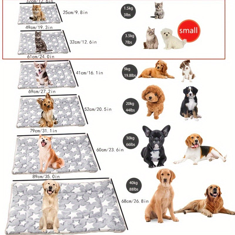 Cozy Plush Dog Mat - Thick, Warm Pet Bed with Geometric Star Pattern, Gray & White, Four Seasons, Polyester Fiber Filling, Ideal for Small to Large Breeds, Dog Sleeping Mat