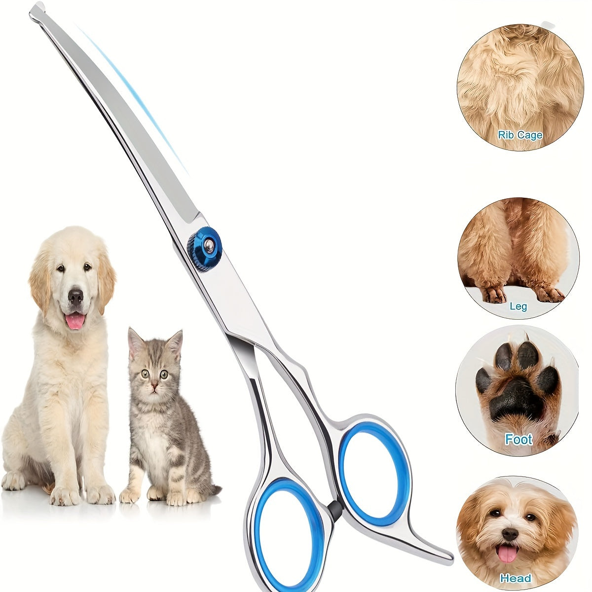 Stainless Steel Pet Grooming Scissors Set with Safety Round Tip - Professional Shears for Dogs & Cats, Non-Slip Handle & Adjustable Screw, Precision Cutting for Pet Stylist's Choice - Uncharged Shedding Tools for All Breeds &