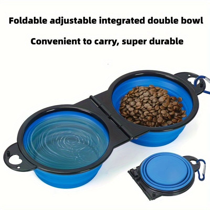 1pc Collapsible Double Pet Feeding Bowls – Portable Outdoor Travel Water And Food Bowl For Dogs – Durable And Convenient