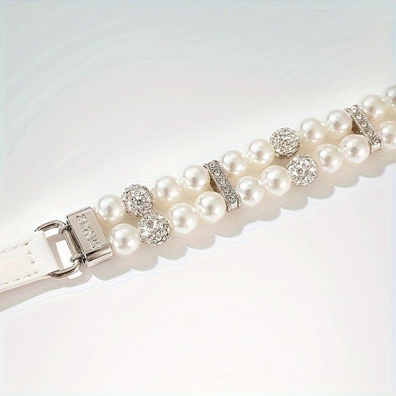 Adjustable Polyester Fiber Pet Collar with Pearl and Rhinestone Accents, Cute Necklace for Small and Medium Dogs and Cats - Other Pattern.