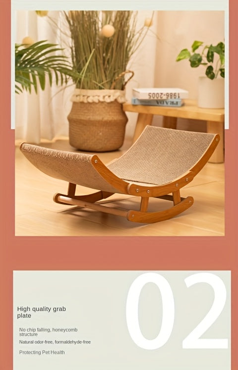 Large Elevated Recycled Wood Cat Hammock with Durable Sisal Scratching Board